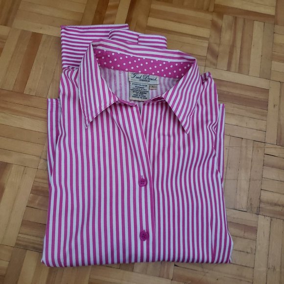 Fred David Button-Up Shirt Pink & White Strips SZ L - Picture 7 of 7
